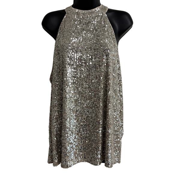 Cable & Gauge Tops - Cable & Gauge Sequin Top Blouse Womens 2X Plus Gold Sleeveless Halter Party New